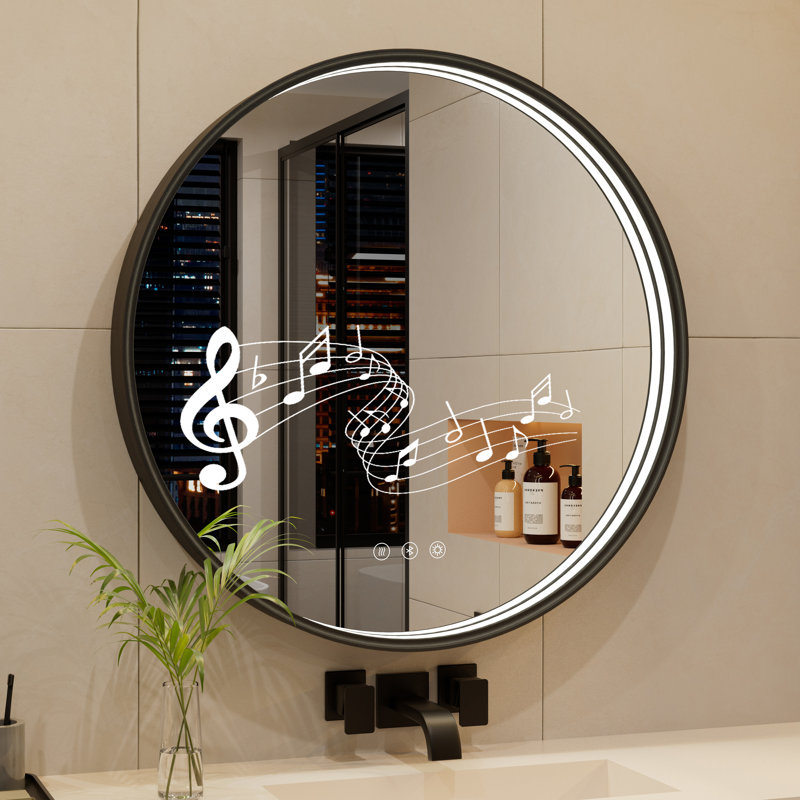 Miroir de salle de bain Bluetooth Bluetooth, Noir mat, 20 po x 20 po
