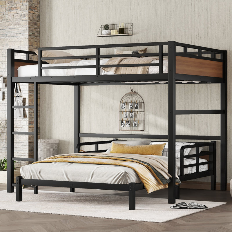 Full over Full Metal Bunk Bed, Convertible Loft & Platform Bed with Raised Safety Guard – Sturdy, Space-Saving, Versatile,Walnut Color