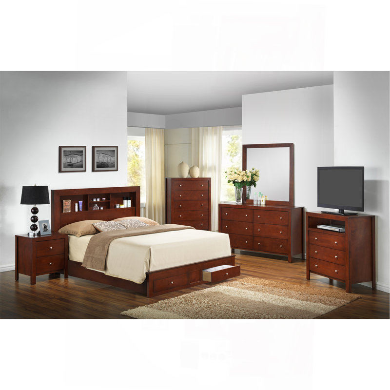 Elegant Twin Bed With Storage In Cherry Finish