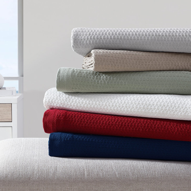 Beige Full Cotton Knitted Reversible Blanket with Textured Accent