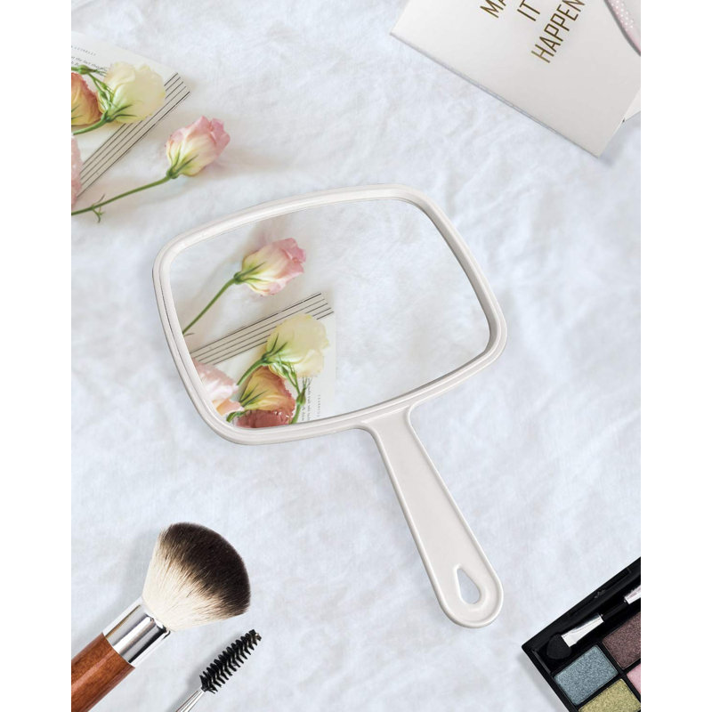 Miroir à main avec poignée, taille moyenne, paquet de 3, miroir en verre à une face pour le rasage, le maquillage et le toilettage, conception classique