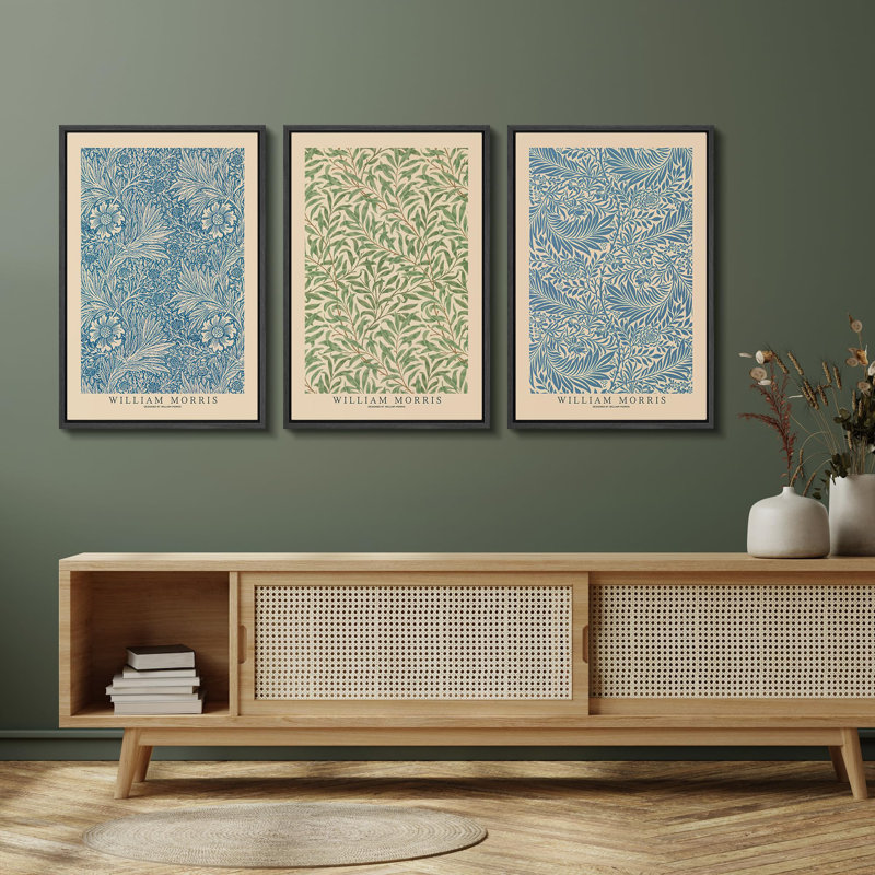 "Motif botanique et mouvement artisanal", Noir, noir, noir, noir, H 36 po x l 24 po x P 1,5 po