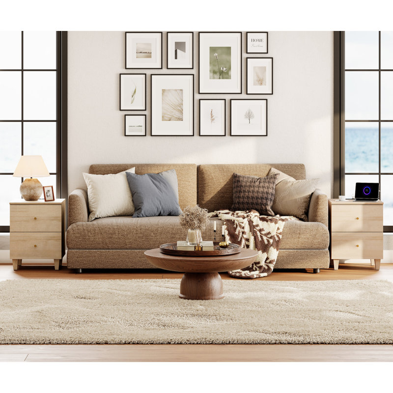 Lysiane 2 - Drawer End Table Set and Built-In Outlets, Biscotti
