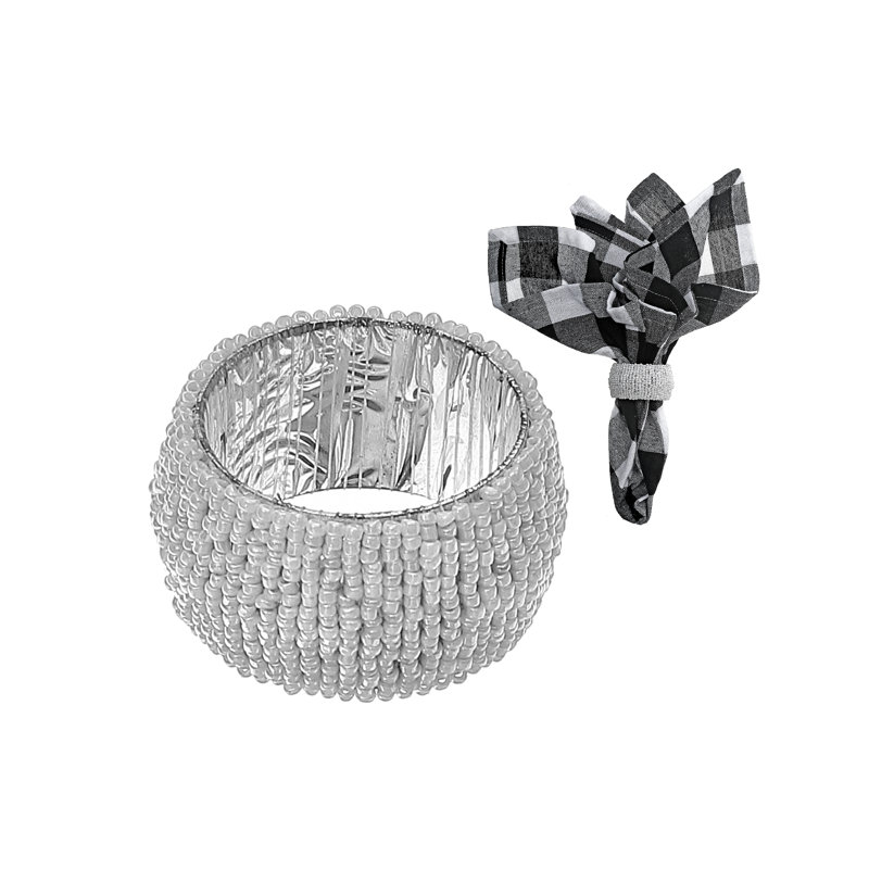 Rond de serviette perlé en vrac blanc - ensemble de 6