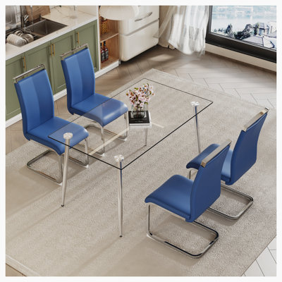 Pieds de table en métal avec 4 chaises en verre trempé