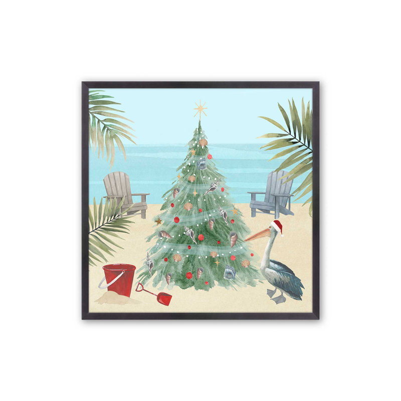 «Beachside Christmas I Print», H 13,75 po x l 13,75 po, Cadre simple en zinc patiné, bois massif