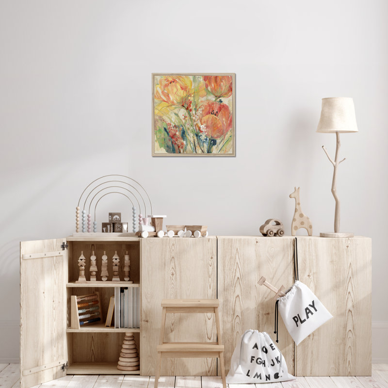 Spring Tulip Array I by Tim OToole - Painting, 55cm H x 55cm W, Natural Wood Framed Paper Print