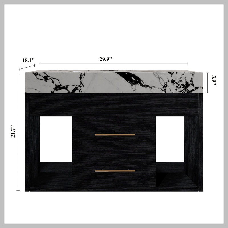 Ensemble de meuble-lavabo mural flottant 29,9 po, Noir, Blanc/Noir