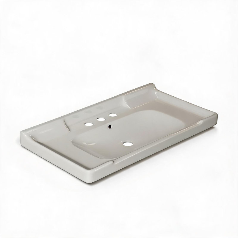 Lavabo de salle de bain en céramique blanche de 91 cm (36 po) avec trois trous prépercés pour la robinetterie et le trop-plein