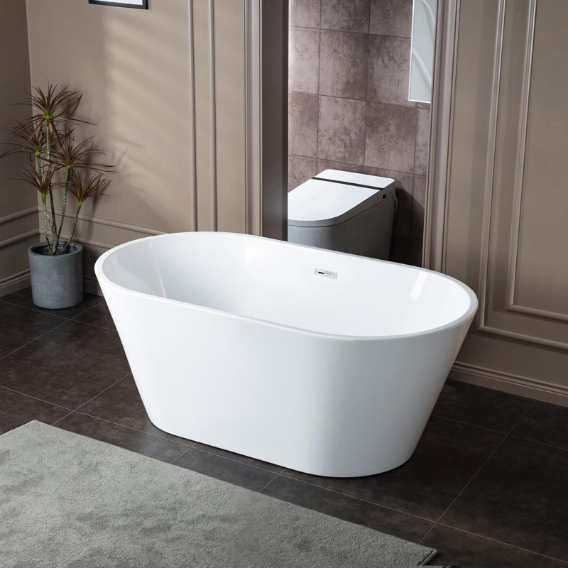 55" Acrylic Freestanding Bathtub, Stand Alone Tub,cupc Certified,gloss White Finish (white, 55 Inch)