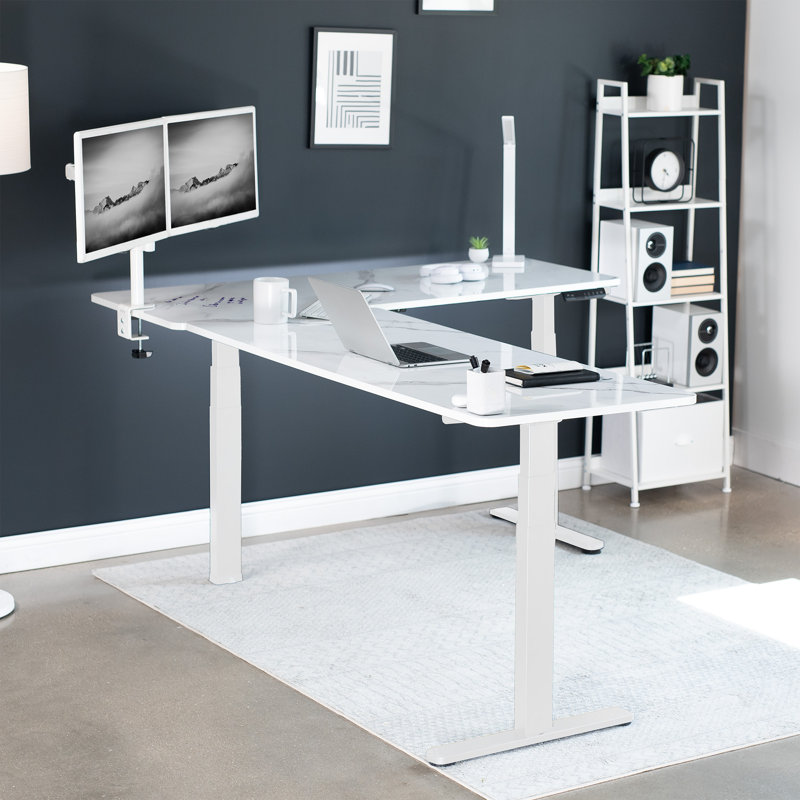 Bureau d'angle debout 83 po x 60 po Vivo Electric, Marbre blanc effaçable à sec, Blanc