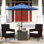 Table basse d'extérieur pour patio, table d'appoint en osier avec trou pour parasol