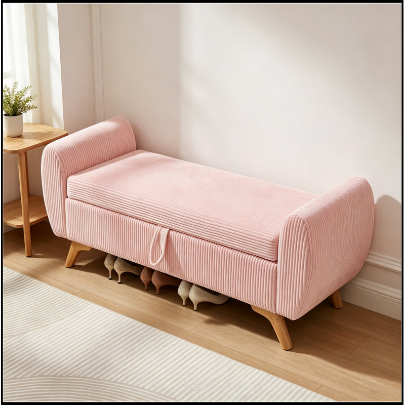 Banc rembourré en velours côtelé avec rangement rabattable, Bleu