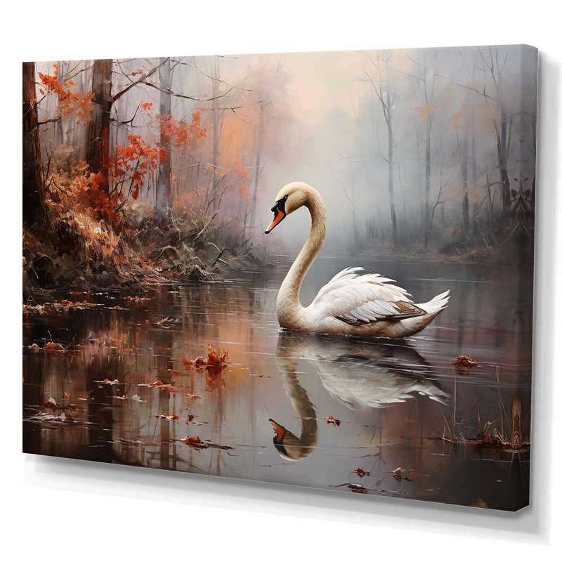 Cygne dans la brume sur toile, H 12 po x l 20 po x P 1 po, Toile tendue