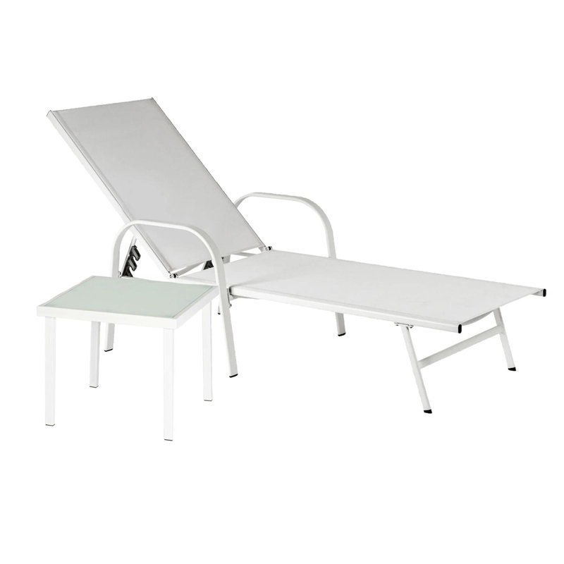 Harbour Housewares - Sussex Sun Lounger and Side Table - Adjustable Reclining Outdoor Patio Furniture, White