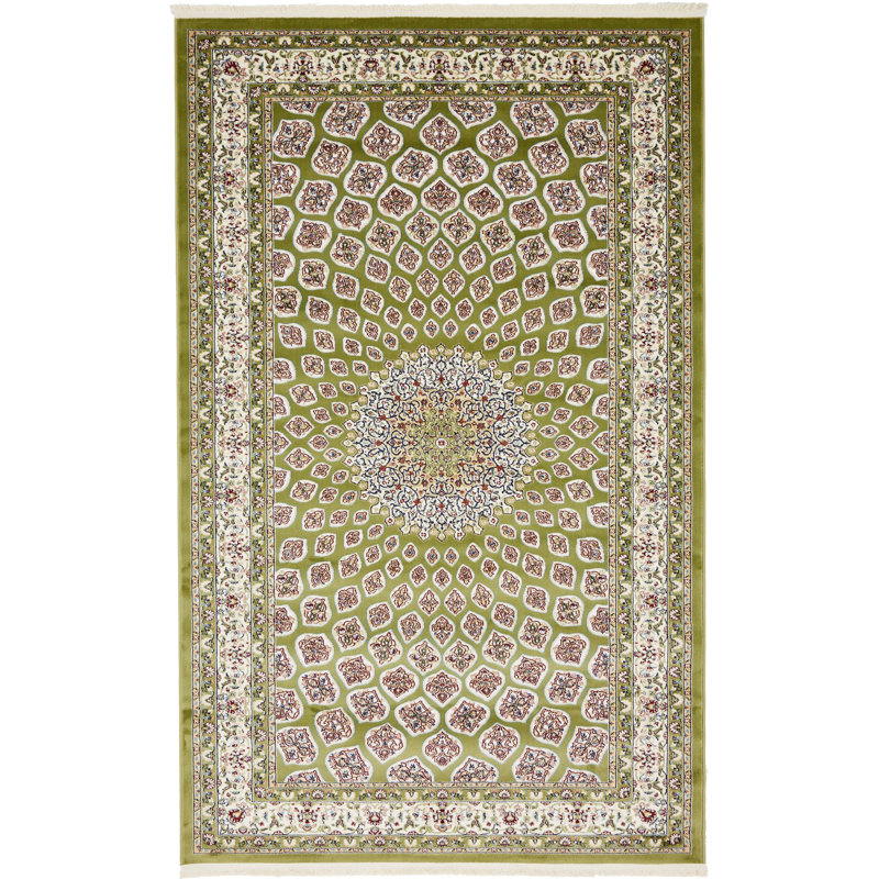 Tapis vert à motif floral Jackson, Rectangle 5 pi 1 po x 8 pi