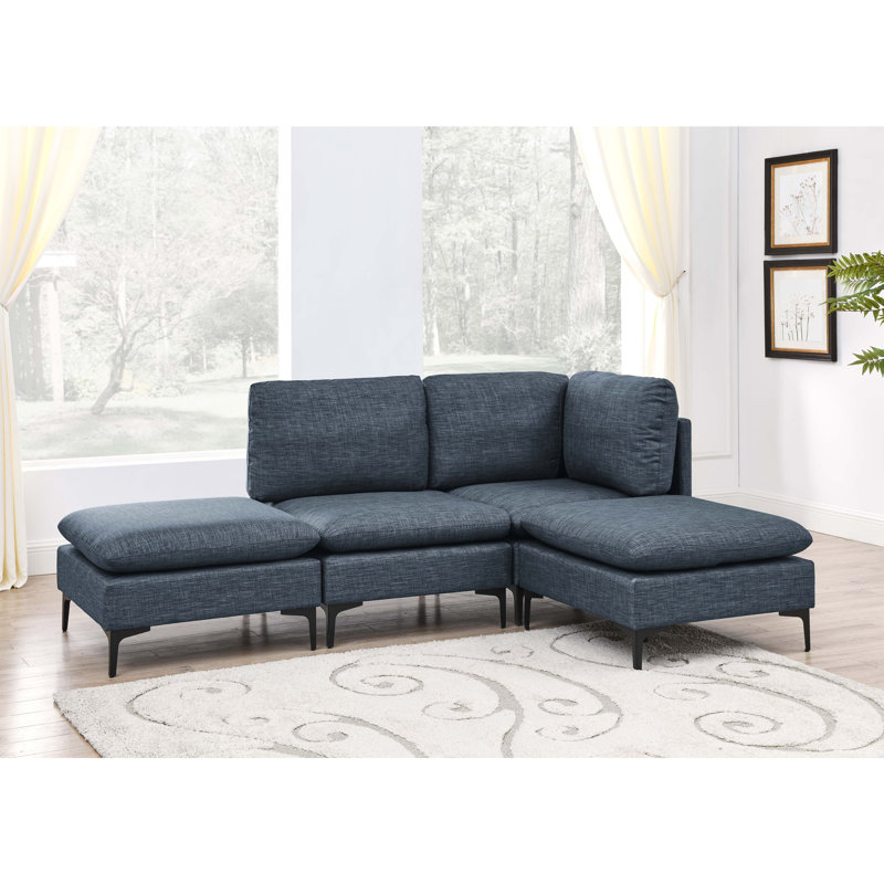 Canapé modulaire rembourré avec pieds en métal, Bleu très foncé