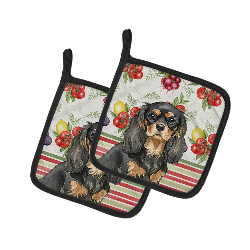 Paire de supports à casseroles noir et brun clair Cavalier Spaniel, Noir / brun clair