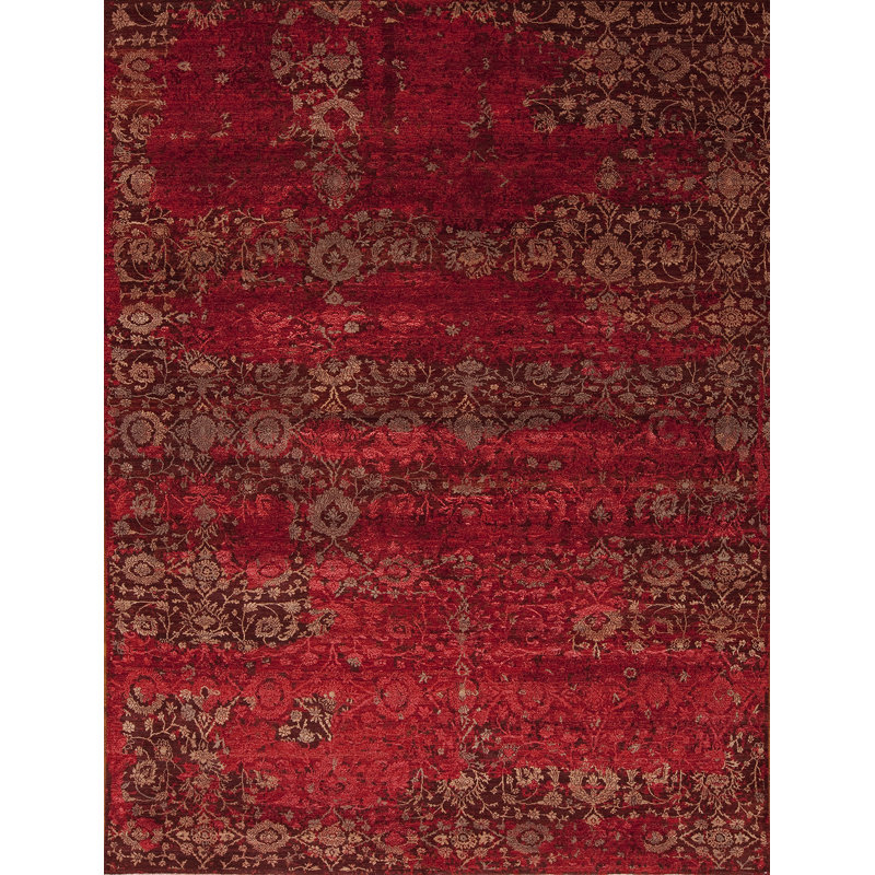 Amour Hand Knotted Area Rug in Red, Rectangle 8' x 10'