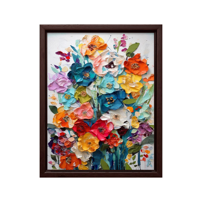 Wildflower Watercolor, Canvas, 08"H x 10"W, Brown Framed