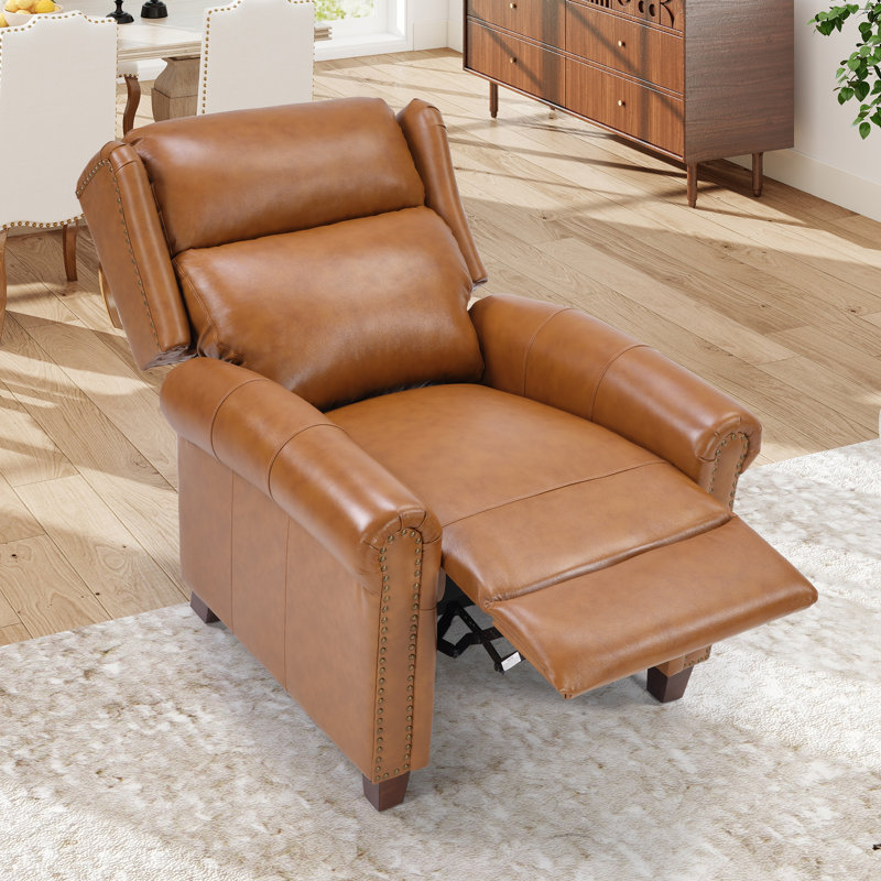 Fauteuil inclinable à oreilles Eloi de 33,1 po d'épaisseur avec garniture cloutée Eloi, Curcuma brun