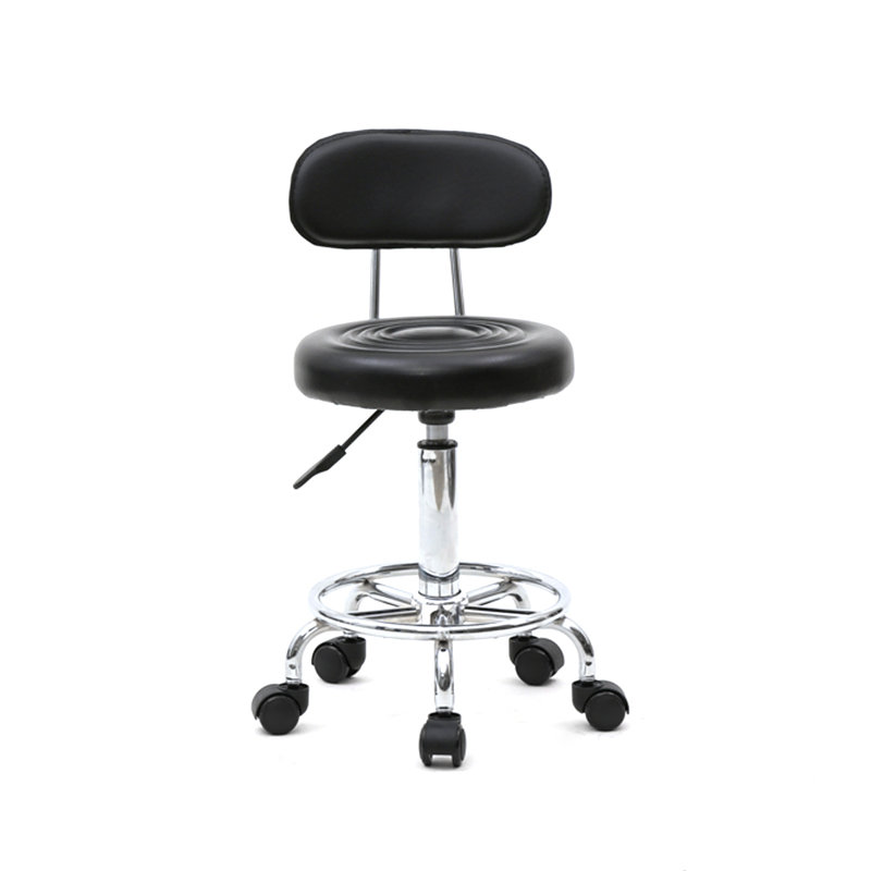 Tabouret de salon - Hauteur réglable avec dossier, cuir de polyuréthane pivotant à 360 ° et fer chromé, antidérapant pour le salon / la maison / le bureau