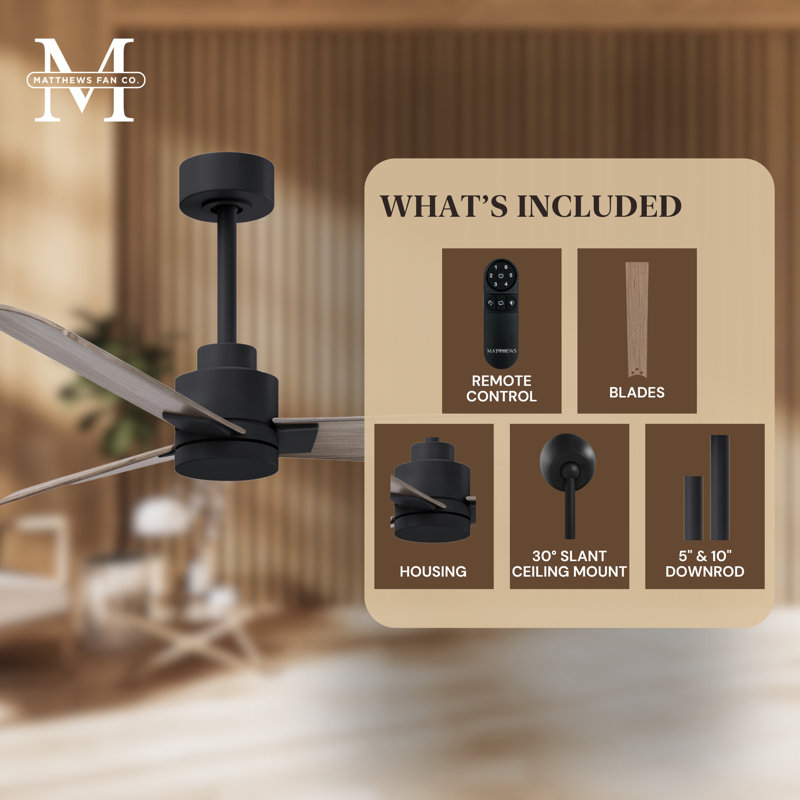 Alessandra Outdoor Downrod Ceiling Fan, Matte Black, Gray Ash Tone
