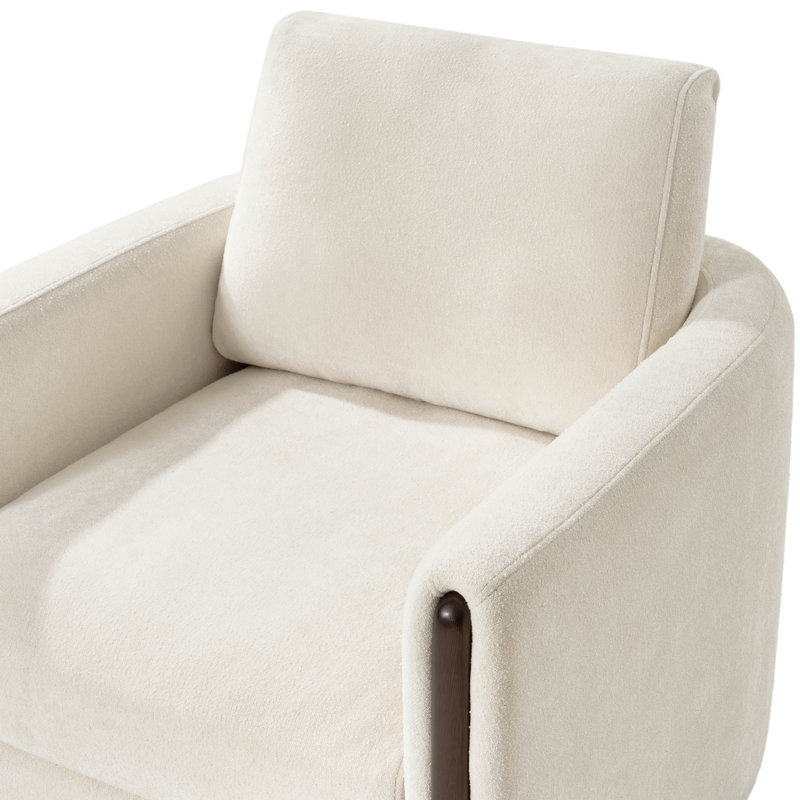 Nicha 31.25W" Modern Feather Blend Solid Wood Swivel Barrel Chair with Deep Seat, Beige