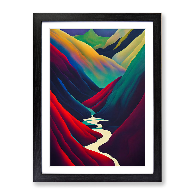 Colourful River Landscape No.2 - Single Picture Frame Print, Black, 64cm H x 46cm W x 2cm D