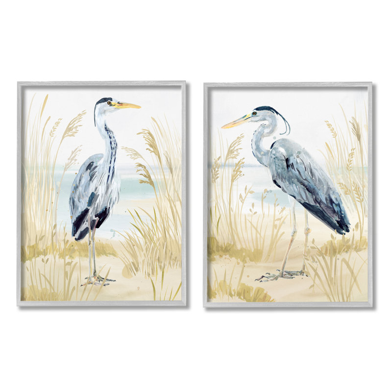 Heron & Beach Reeds, impression sur bois 2 pièces, H 20 po x l 32 po x P 1,5 po, Estampe numérique Farmhouse