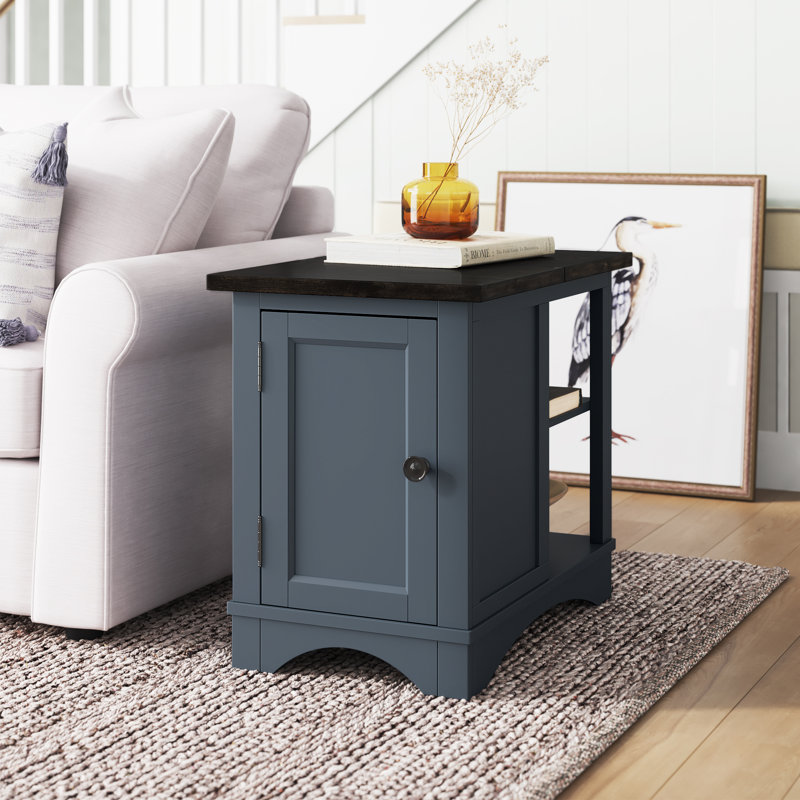 Bankhead Chairside Table with Built-In Outlets and USB Ports, Sable Top/Denim Base