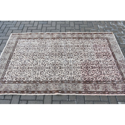 Tapis turc rétro fait à la main avec motif Oushak idéal comme tapis décoratif brun