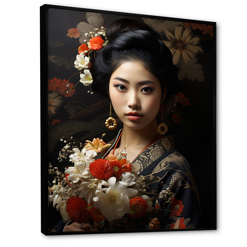 Asian Art Geishas Grace V - Asian Canvas Print, H 40 po x l 30 po x P 1,5 po, Cadre flottant noir