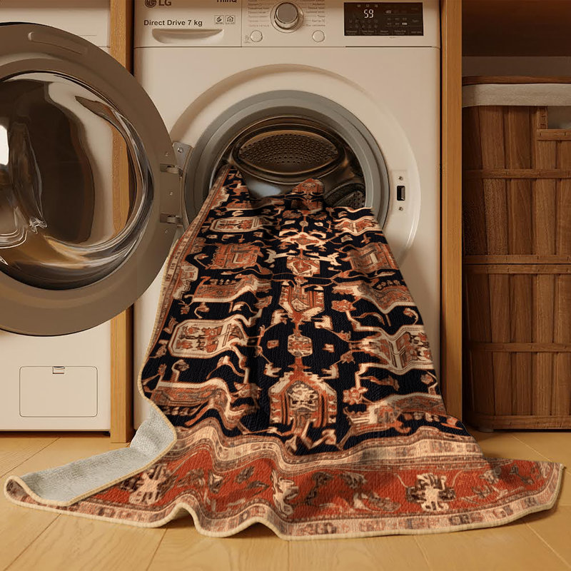 Machine Washable Persian Brown Area Rug, Square 7'