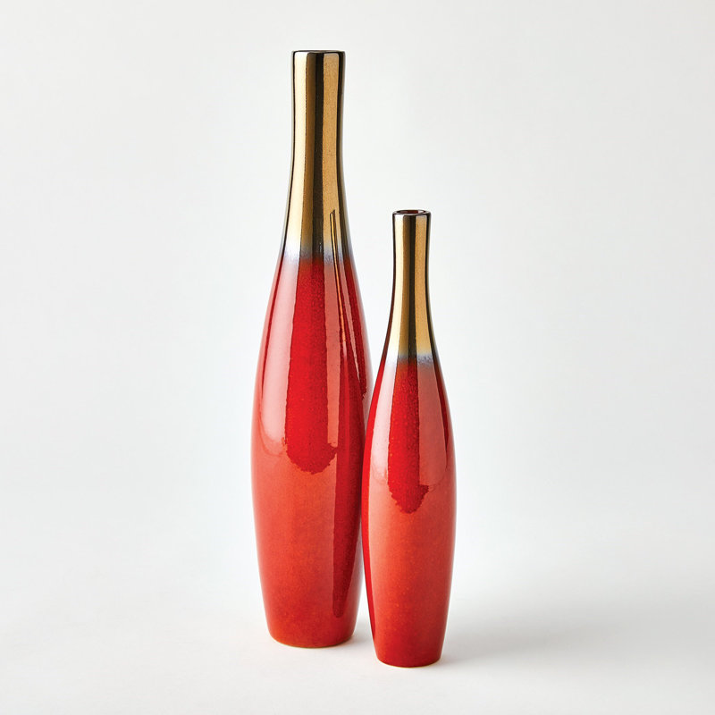 Boliche Vase-Short, Overall Height-  18.50", Red