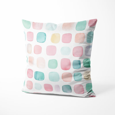 Geometric Shapes Accent Pillow - Pink Bubble Squares Printed Cushion