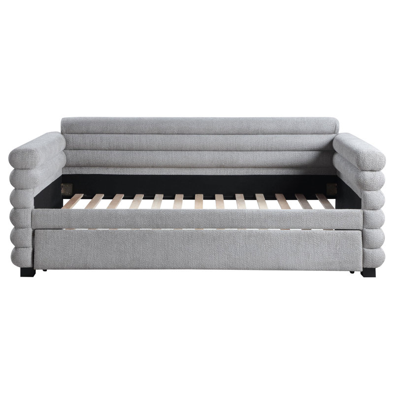 Kells Upholstered Twin Day Bed With Trundle, Gray