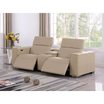 Luxurious Console Loveseat Power Reclining In Genuine Leather With Power Headrests