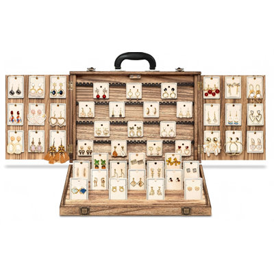 Présentoir à boucles d'oreille pour la vente, présentoir à bijoux en bois portatif, présentoir à bijoux de grande capacité pour la vente, organisateur de porte-carte de boucle d'oreille avec serrure pour boucles d'oreilles, bracelets, colliers