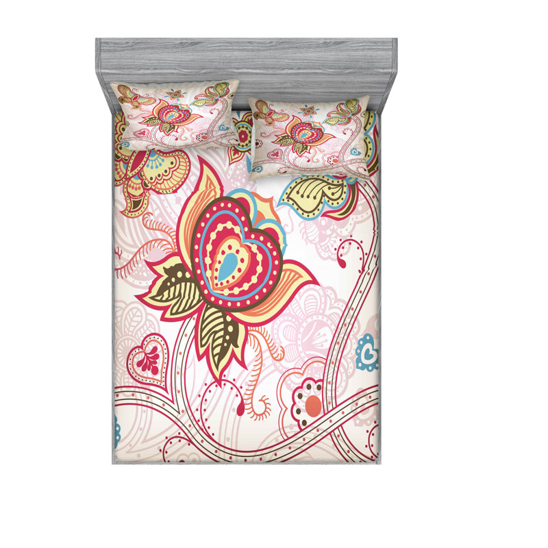 Microfiber Floral Sheet Set, Full/Double Sheet Set with Fitted Sheet