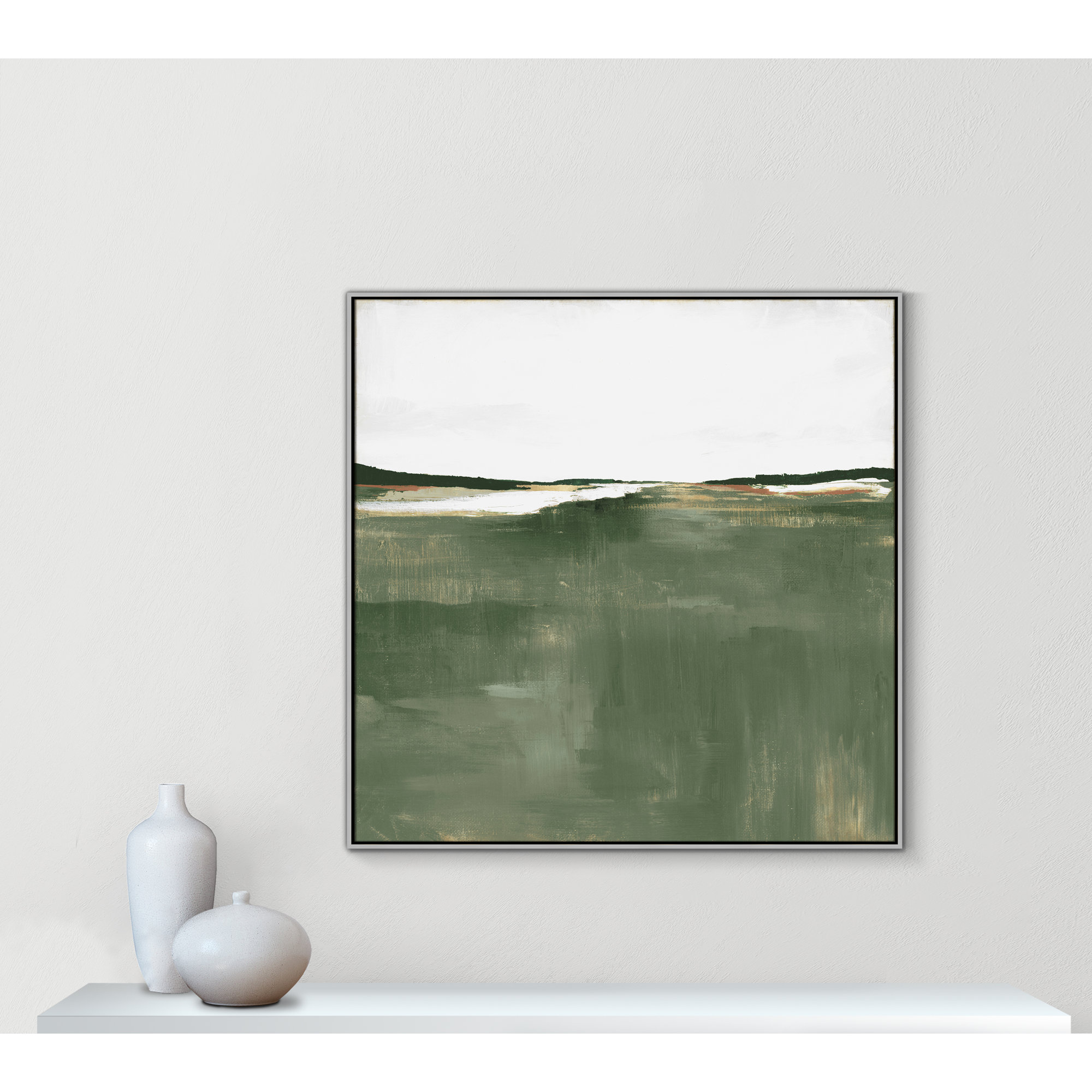Green Sea by Dauntsey Z - Floater Frame Print on Canvas, Silver, 46.5" H x 46.5" W