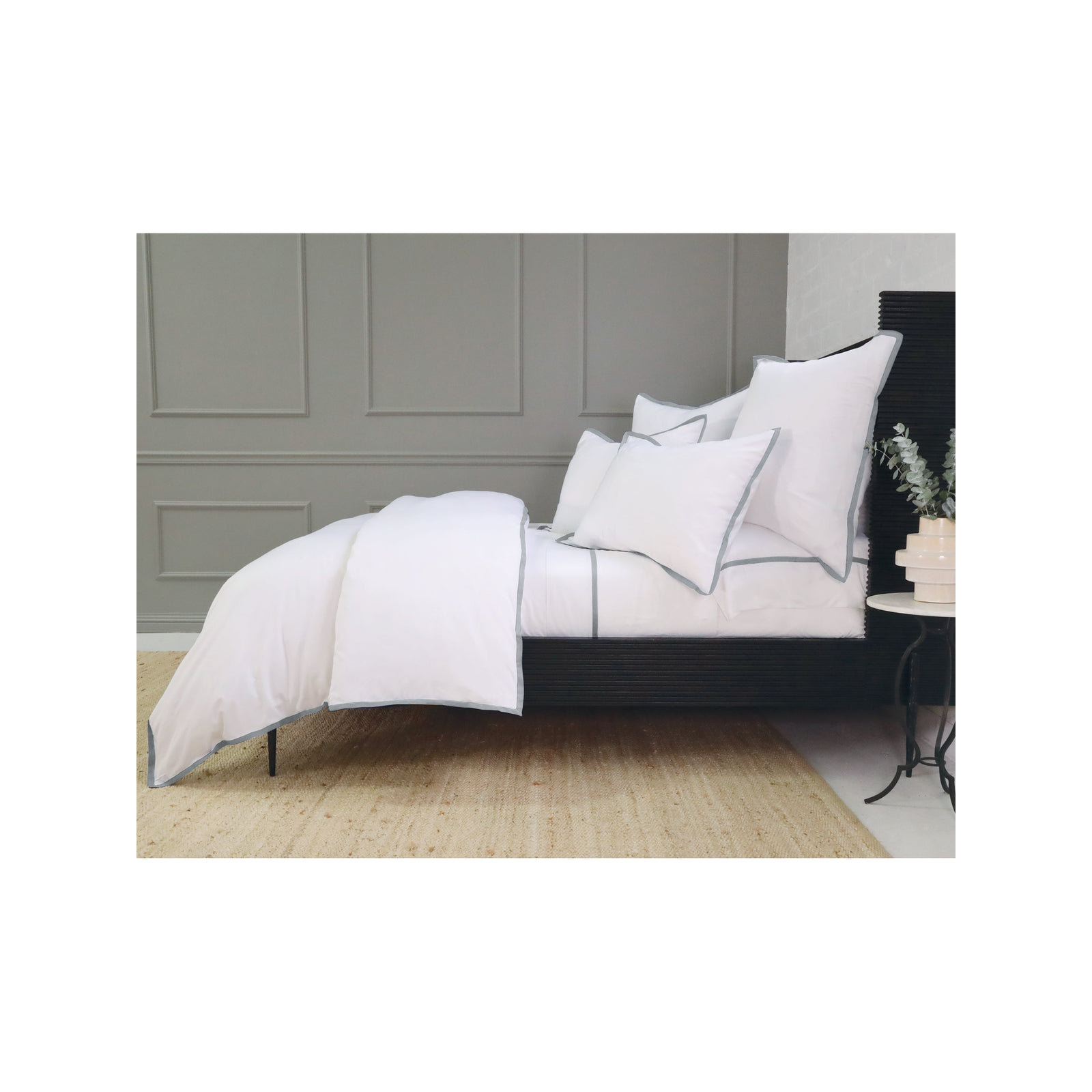 Langston Rayon Duvet Cover Set, Twin Duvet Cover +  1 Standard Sham, White/Seaglass