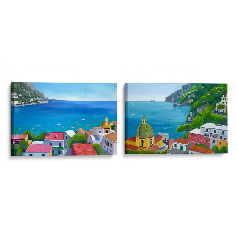Ensemble de 2 impressions Amalfi Blue Horizon, 32 po x 48 po, Toile tendue