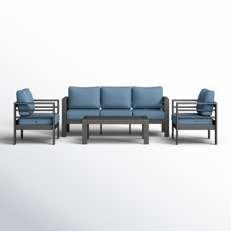 Ensemble de conversation d'extérieur à 5 places avec coussins Rolston, Gris foncé, Gris clair
