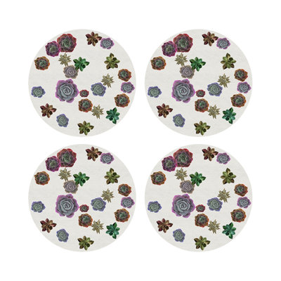 Succulents Floating Vegan Leather Round Pebble Placemat