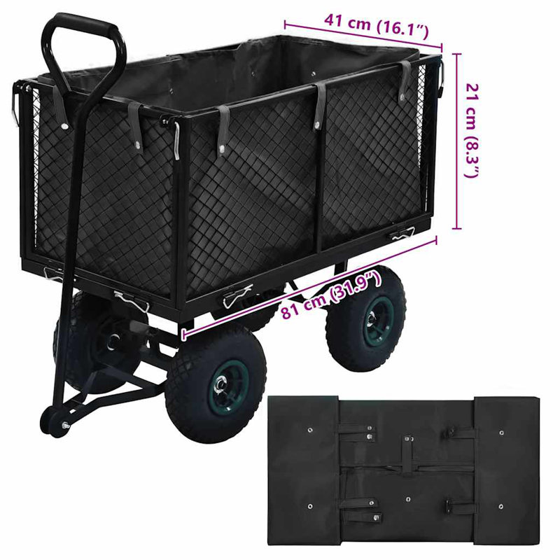 Doublure de chariot de jardin VidaXL, H 8,7 po x l 33,9 po x P 18,1 po, Gris foncé