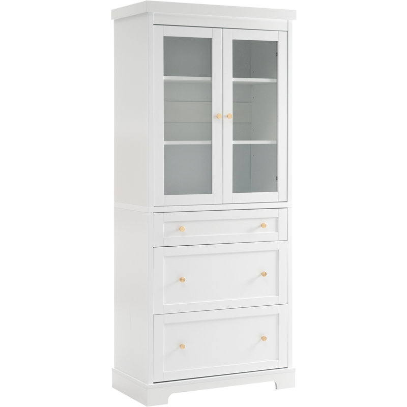 70.1" High Freestanding Bathroom Vanity With 3 Drawers, 2 Adjustable Shelves, Waterproof Paint And Quiet Soft Close Doors Gold Zinc Alloy Handles Glass For Organized Storage