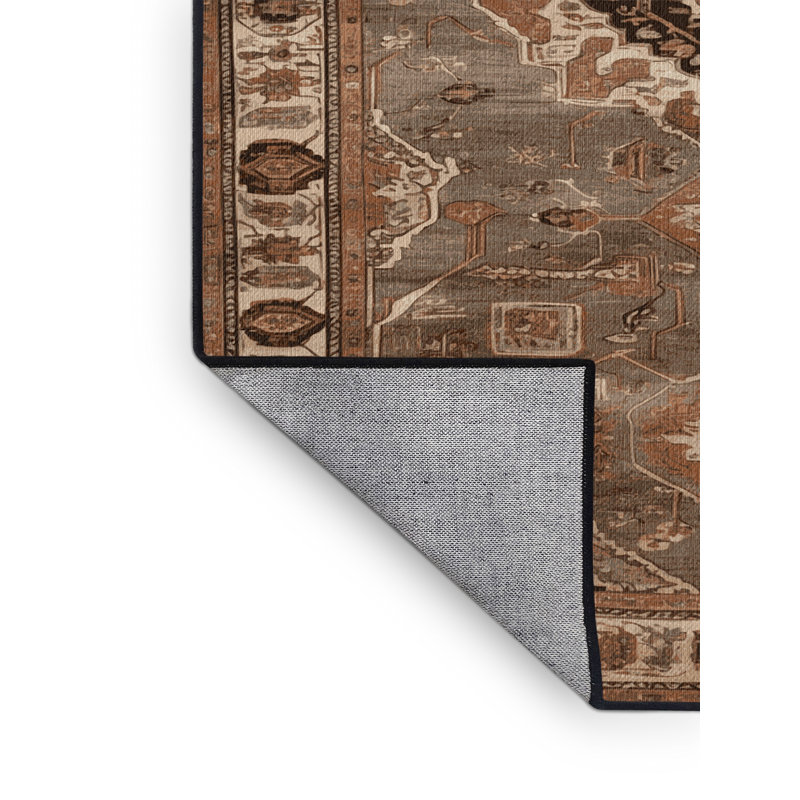 Machine Washable Persian Brown Area Rug, Round 3'