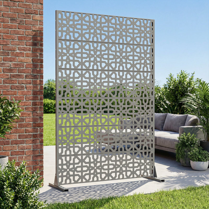 Panneau de clôture d'intimité en métal avec motif élégant, Gris, H 72 po x l 47 po x P 16 po
