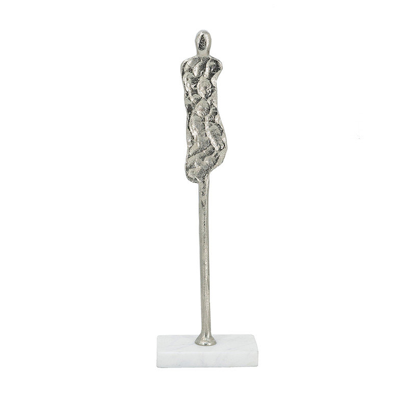 Porte-bougie forme abstraite forme humaine avec support en marbre - 15,8 po, argent neutre, décoration pour centre de table de ferme